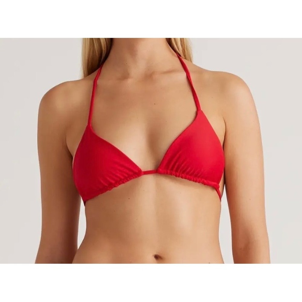 NWT Quince Womens Italian Triangle Bikini Top Medium Halter Swimwear Cherry Red